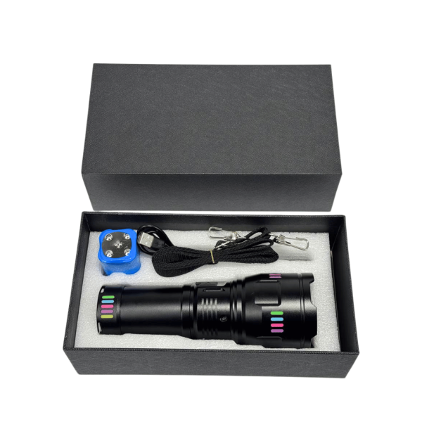 Ліхтар NIGHT VISION FLUORESCENCE C203-1 WHITE LASER LED GT-50W, 4x18650, power bank, ЗУ Type-C, zoom