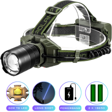 Ліхтар налобний CT023-TG-60W, Power Bank, 2x18650, ЗУ Type-C, zoom