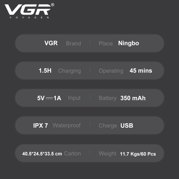 Електробритва VGR V-345 GREY Роторна IPX7 Електробритва VGR V-345 GREY Роторна IPX7