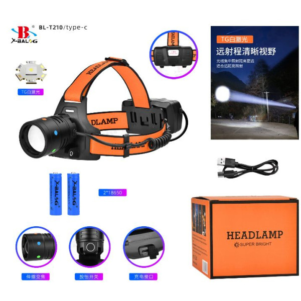 Ліхтар Налобний NIGHT VISION FLUORESCENCE BL-T210-TG 2x18650 1 Режим ЗП Type-C Zoom Ліхтар Налобний NIGHT VISION FLUORESCENCE BL-T210-TG 2x18650 1 Режим ЗП Type-C Zoom