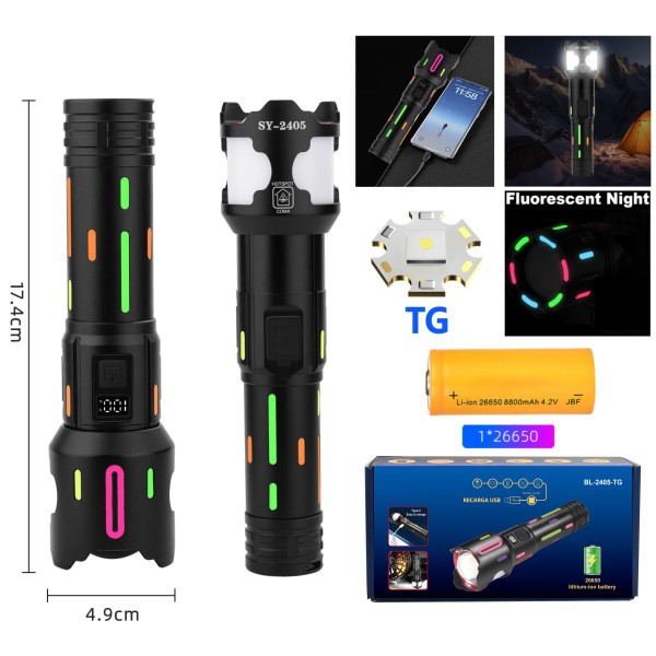 Ліхтар NIGHT VISION FLUORESCENCE BL-2405-TG 1x18650 Power Bank Індикація Заряду ЗУ Type-C Zoom Ліхтар NIGHT VISION FLUORESCENCE BL-2405-TG 1x18650 Power Bank Індикація Заряду ЗУ Type-C Zoom