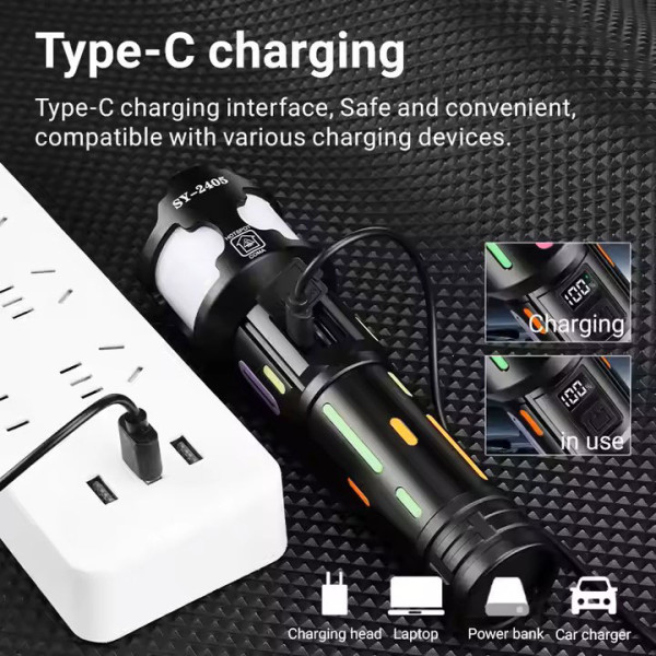 Ліхтар NIGHT VISION FLUORESCENCE BL-2405-TG 1x18650 Power Bank Індикація Заряду ЗУ Type-C Zoom Ліхтар NIGHT VISION FLUORESCENCE BL-2405-TG 1x18650 Power Bank Індикація Заряду ЗУ Type-C Zoom