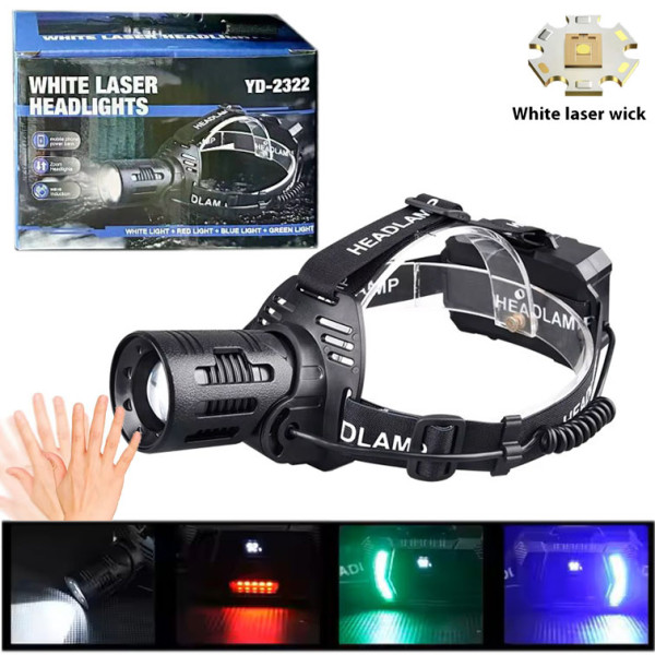 Ліхтар налобний CARBON BL-2322-TG+3LED(white+red+blue+green), Motion Sensor, 3x18650, ЗУ Type-C, zoom