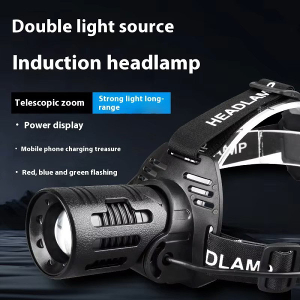 Ліхтар налобний CARBON BL-2322-TG+3LED(white+red+blue+green), Motion Sensor, 3x18650, ЗУ Type-C, zoom