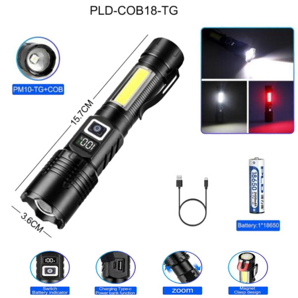 Ліхтар COB18-WHITE LASER LED PM10-TG+COB 1x18650 Power Bank Магніт ЗУ Type-C Zoom Ліхтар COB18-WHITE LASER LED PM10-TG+COB 1x18650 Power Bank Магніт ЗУ Type-C Zoom