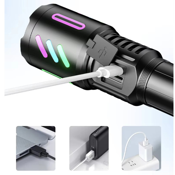 Ліхтар NIGHT VISION FLUORESCENCE 1143-WHITE LASER LED PM10-TG 1x26650 Power Bank ЗУ Type-C Zoom Ліхтар NIGHT VISION FLUORESCENCE 1143-WHITE LASER LED PM10-TG 1x26650 Power Bank ЗУ Type-C Zoom