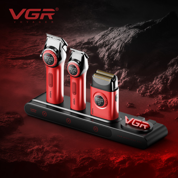 Комплект VGR STEPLERSS PRO 3 IN 1 RED, машинка для стрижки (Clipper), триммер, электробритва