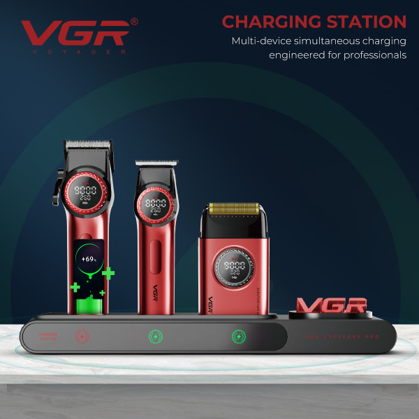 Комплект VGR STEPLERSS PRO 3 IN 1 RED, машинка для стрижки (Clipper), триммер, электробритва