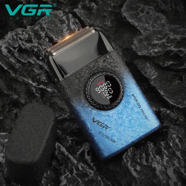 Электробритва VGR V-377 BLUE шейвер, двойное лезвие, регулировка мощности 7000-9000 RPM, LED display