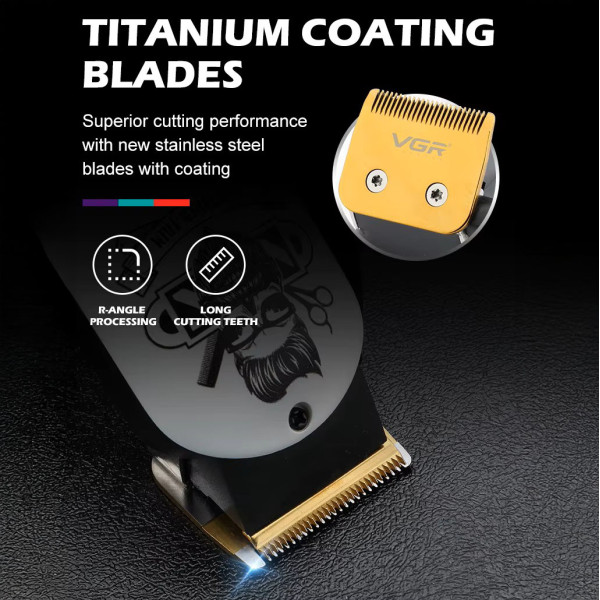 Аккумуляторная машинка для стрижки (clipper) VGR V-699 WHITE, 4 насадки, LED display