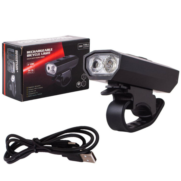 Велоліхтар BK-08/01 Pro-2XPE, ALUMINUM, індикація заряду, Waterproof, акумулятор, ЗУ microUSB