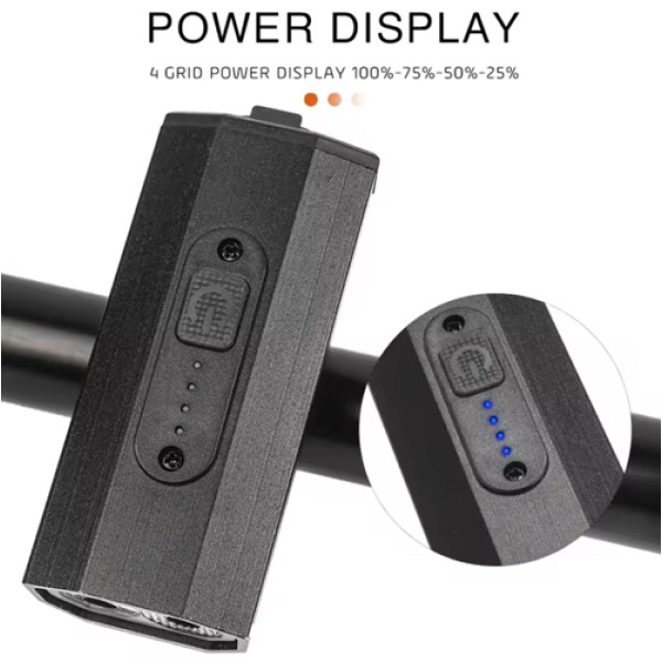 Велоліхтар BK-08/01 Pro-2XPE, ALUMINUM, індикація заряду, Waterproof, акумулятор, ЗУ microUSB