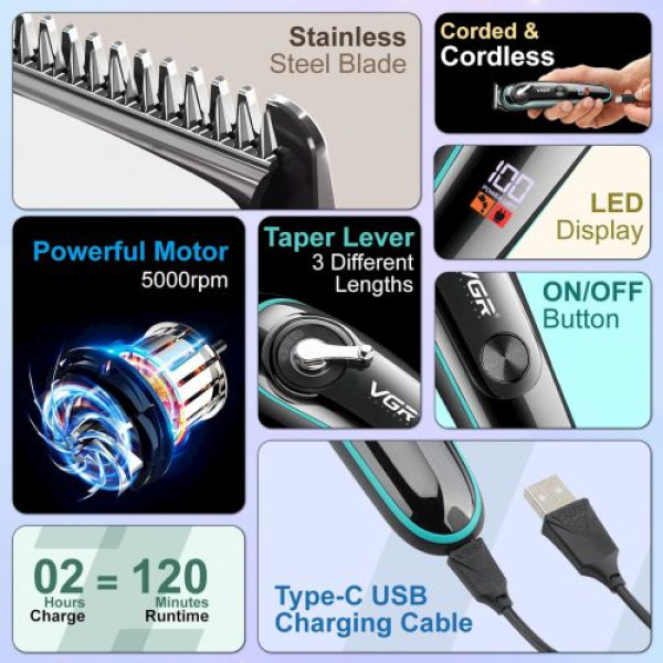 Тример VGR V-075 з Регулятором Висоти 4 Насадки LED Display Тример VGR V-075 з Регулятором Висоти 4 Насадки LED Display