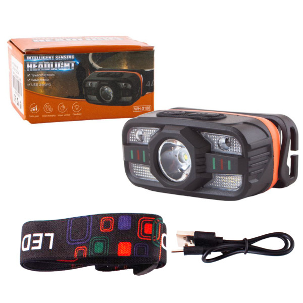 Ліхтар Налобний WH-0188-XPE+SMD White+Red Motion Sensor Li-Ion Акумулятор ЗП Type-C