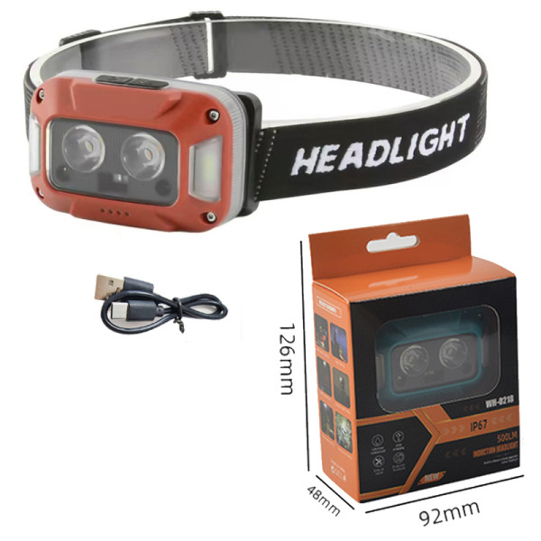 Ліхтар Налобний WH-0218-XPG White+Yellow + SMD Red Motion Sensor Li-Ion Акумулятор ЗП Type-C