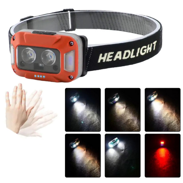 Ліхтар Налобний WH-0218-XPG White+Yellow + SMD Red Motion Sensor Li-Ion Акумулятор ЗП Type-C