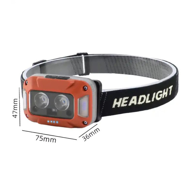 Ліхтар Налобний WH-0218-XPG White+Yellow + SMD Red Motion Sensor Li-Ion Акумулятор ЗП Type-C