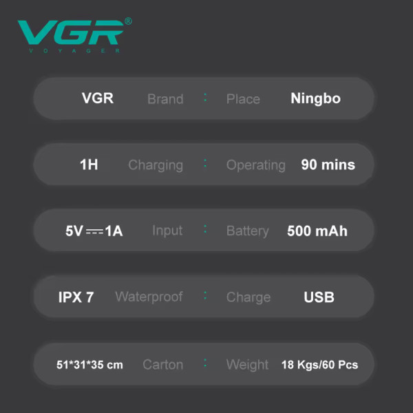 Електробритва VGR V-347 BLUE Роторна IPX7 Електробритва VGR V-347 BLUE Роторна IPX7