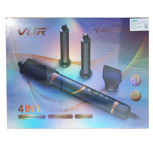 Фен-стайлер VGR 4 в 1 V-474 DARK BLUE, Professional, 4 насадки, 1400 Вт