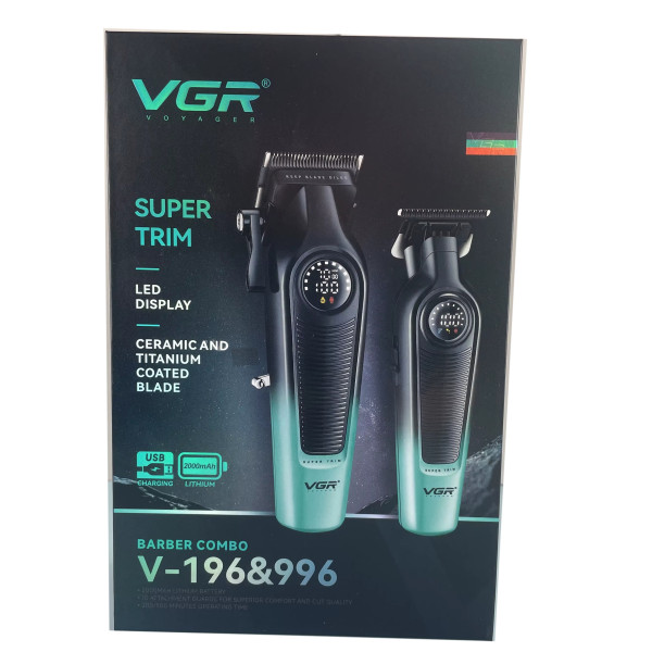 Комплект VGR 2 в 1 V-196&996 GREEN, аккумуляторная машинка для стрижки (clipper) и триммер