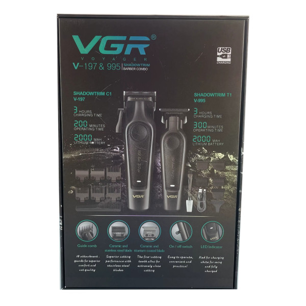 Комплект VGR 2 в 1 V-197&995, аккумуляторная машинка для стрижки (clipper) и триммер