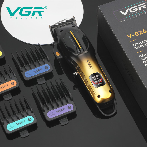 Акумуляторна Машинка Для Стрижки Clipper VGR V-026 GOLD 6 Насадок 9000 RPM LED Display