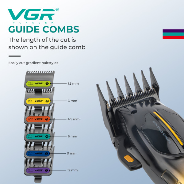 Акумуляторна Машинка Для Стрижки Clipper VGR V-026 RED 6 Насадок 9000 RPM LED Display Акумуляторна Машинка Для Стрижки Clipper VGR V-026 RED 6 Насадок 9000 RPM LED Display