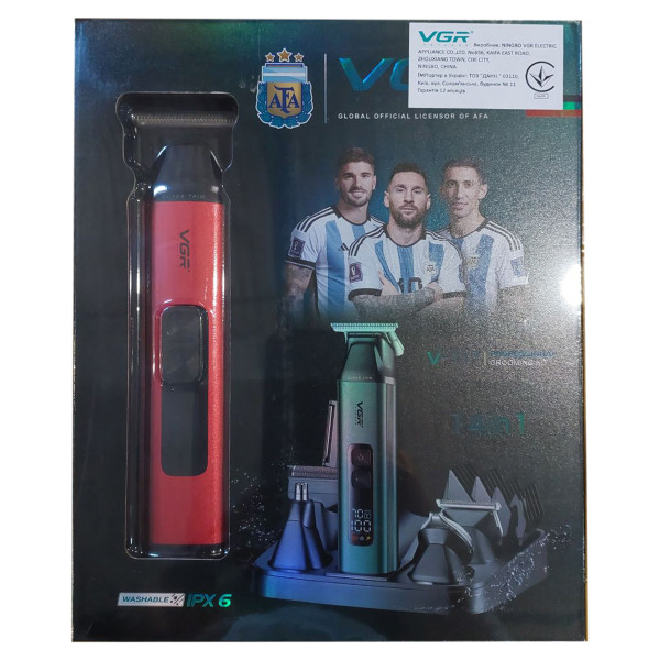 Набор для стрижки VGR 6 в 1 V-117 RED, 14 насадок, LED Display