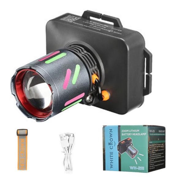 Ліхтар налобний NIGHT VISION FLUORESCENCE WH-2111-TG, IPX44, Li-Ion аккум., ЗУ Type-C, zoom, Box