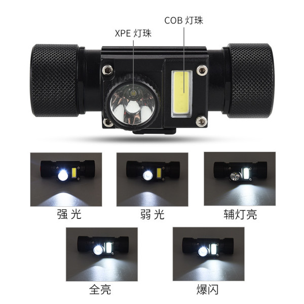 Ліхтар налобний XQ-210-2-XPE+COB, 1x18650, ЗУ Type-C, zoom