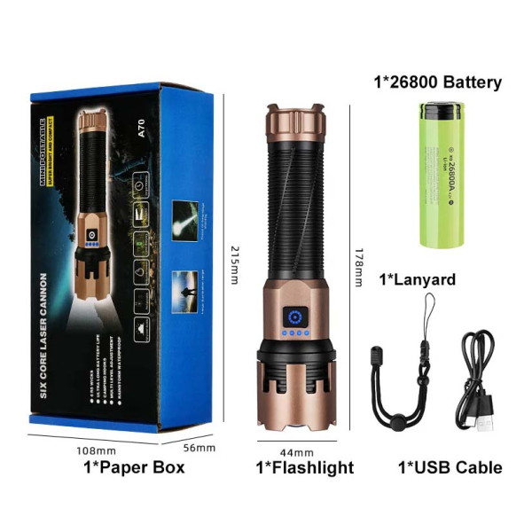 Ліхтар A70-GT, 1x26800, Power Bank, ЗУ Type-C, zoom, Box