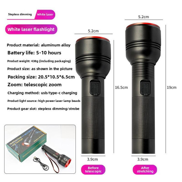 Ліхтар WS-5572-TG, 1x18650, ЗУ Type-C, zoom, Box