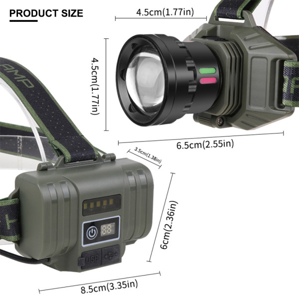 Ліхтар налобний NIGHT VISION FLUORESCENCE 8098-TG, IPX4, 2x18650, ЗУ Type-C, zoom, Box