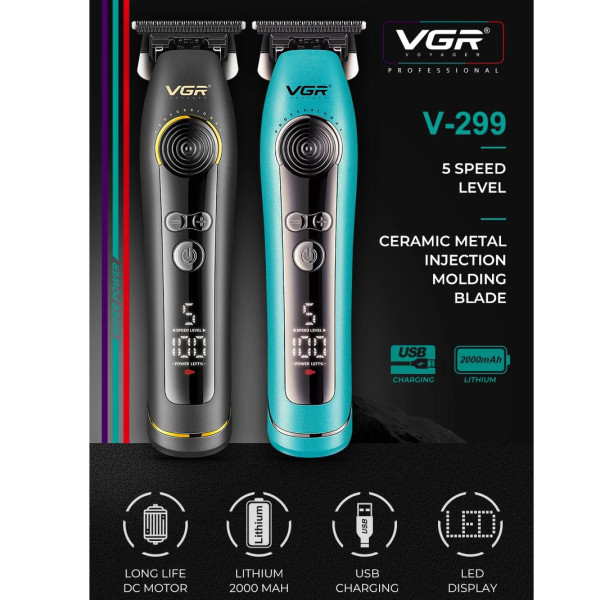 Тример VGR V-299 BLACK 4 Насадки 9000RPM 2000 mAh 5 Рівнів Швидкості LED Display Тример VGR V-299 BLACK 4 Насадки 9000RPM 2000 mAh 5 Рівнів Швидкості LED Display