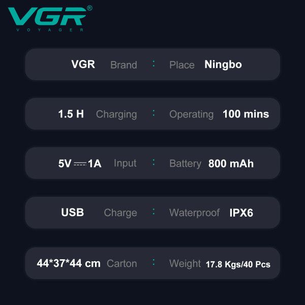 Електробритва VGR V-355 шейвер, подвійне лезо, висувний тример, LED display