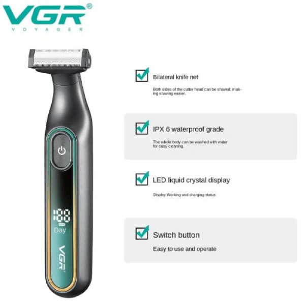 Електробритва VGR V-360 GREEN, універсальна насадка з регулюванням висоти, IPX6, LED display