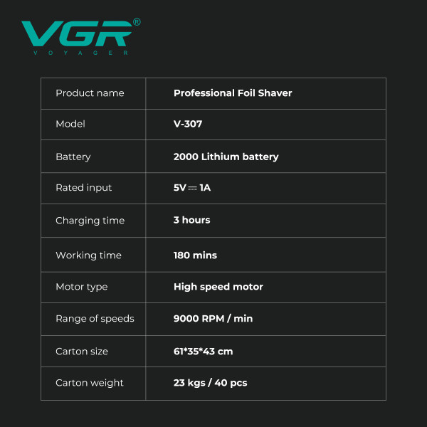 Електробритва VGR V-307 GREEN Шейвер Подвійне Лезо 2000mAh 9000 RPM Електробритва VGR V-307 GREEN Шейвер Подвійне Лезо 2000mAh 9000 RPM