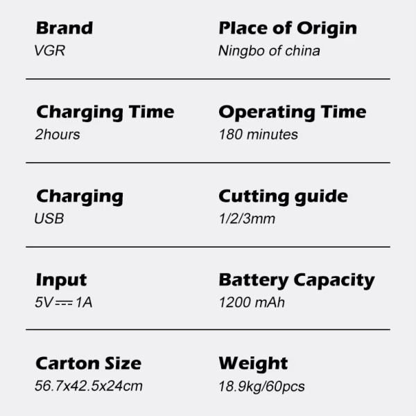 Триммер VGR V-959, 3 насадки, LED display