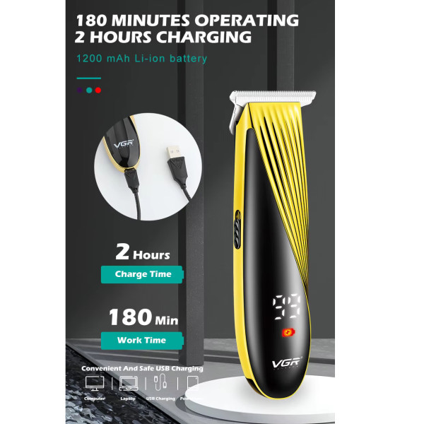 Триммер VGR V-959, 3 насадки, LED display