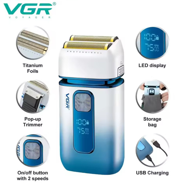 Электробритва VGR V-362 WHITE шейвер, двойное лезвие, триммер, IPX6, LED Display