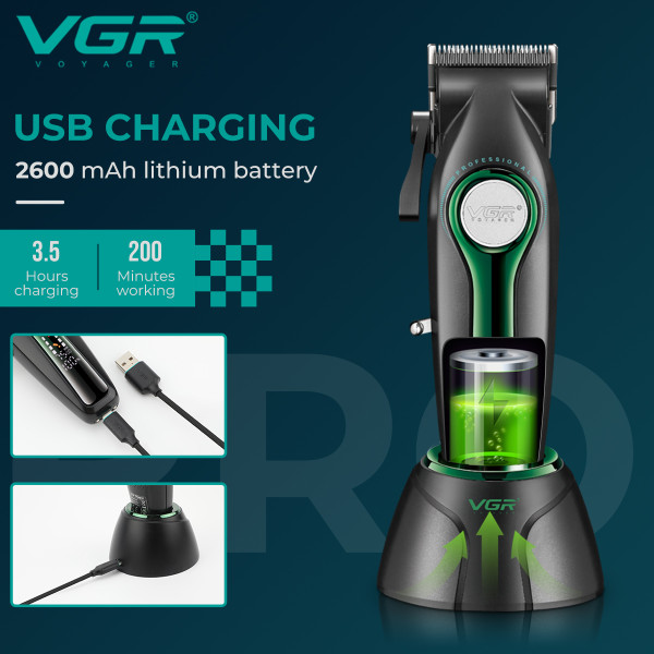 Акумуляторна Машинка Для Стрижки VGR V-010 GREEN 6 Насадок 7500 RPM 2600 mAh LED Display Акумуляторна Машинка Для Стрижки VGR V-010 GREEN 6 Насадок 7500 RPM 2600 mAh LED Display