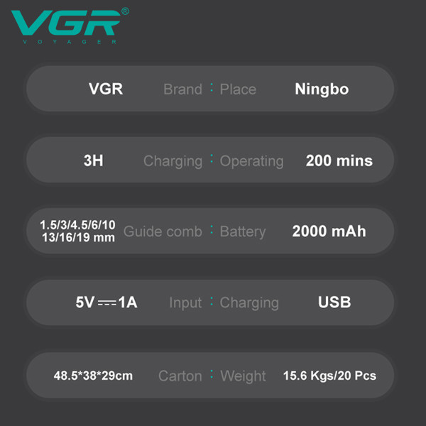Акумуляторна Машинка Для Стрижки VGR V-013 GREEN 8 Насадок 6500 RPM 2000 mAh LED Display