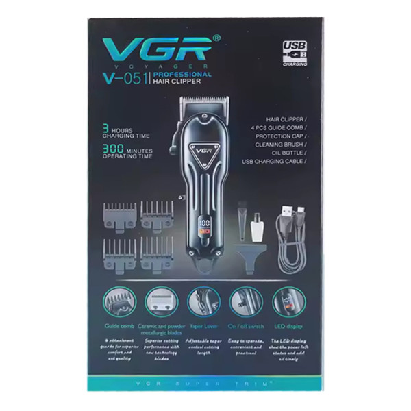 Акумуляторна Машинка Для Стрижки VGR V-051 4 Насадки 2500 mAh LED Display Акумуляторна Машинка Для Стрижки VGR V-051 4 Насадки 2500 mAh LED Display