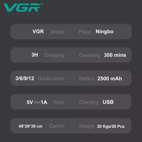 Акумуляторна Машинка Для Стрижки VGR V-051 4 Насадки 2500 mAh LED Display Акумуляторна Машинка Для Стрижки VGR V-051 4 Насадки 2500 mAh LED Display