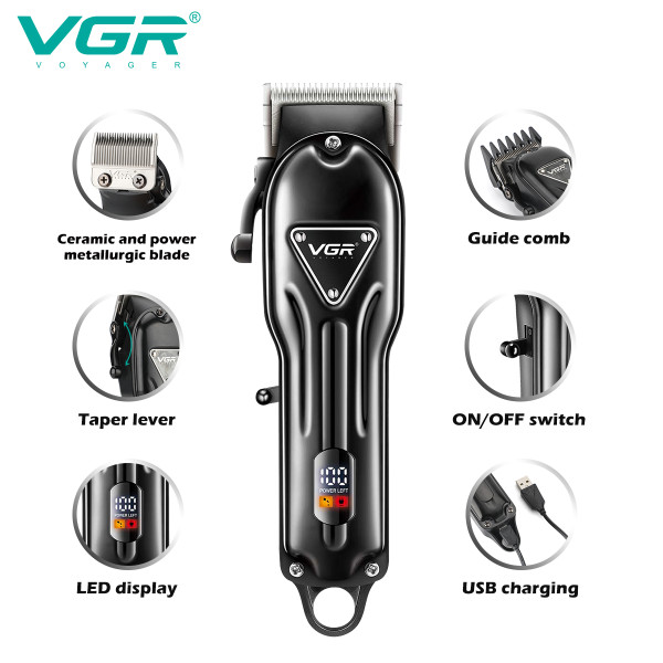 Акумуляторна Машинка Для Стрижки VGR V-051 4 Насадки 2500 mAh LED Display Акумуляторна Машинка Для Стрижки VGR V-051 4 Насадки 2500 mAh LED Display