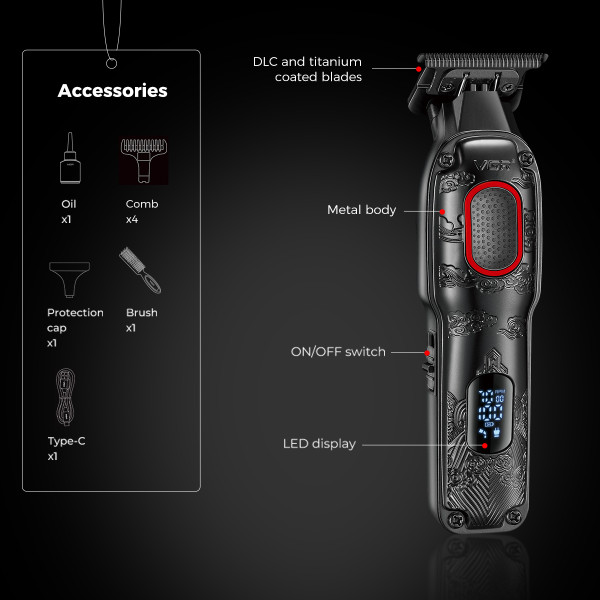 Тример VGR V-254 GREEN 4 Насадки 7000 RPM 2000 mAh LED Display Тример VGR V-254 GREEN 4 Насадки 7000 RPM 2000 mAh LED Display