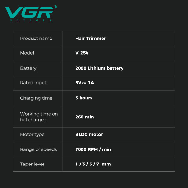 Тример VGR V-254 GREEN 4 Насадки 7000 RPM 2000 mAh LED Display Тример VGR V-254 GREEN 4 Насадки 7000 RPM 2000 mAh LED Display