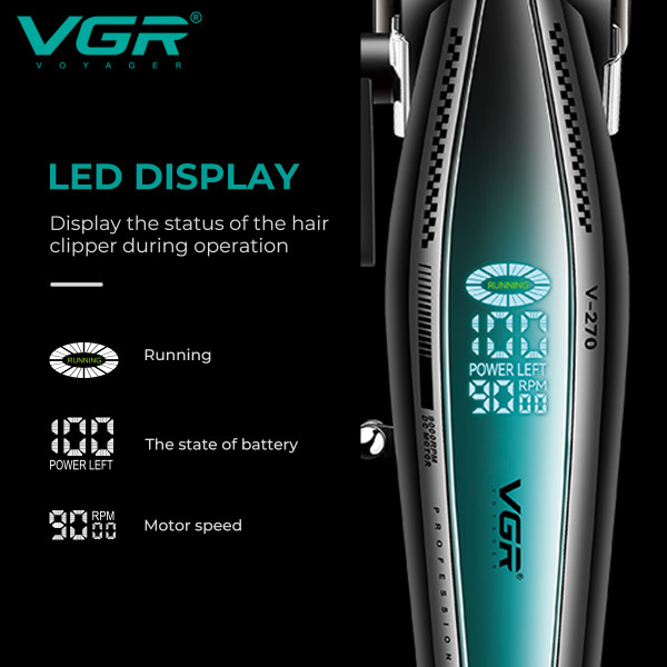 Акумуляторна Машинка Для Стрижки VGR V-270 6 Насадок 9000 RPM 2500 mAh LED Display