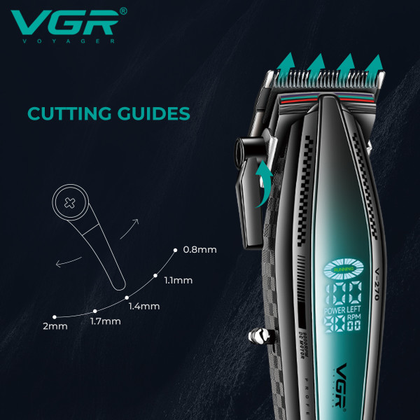 Акумуляторна Машинка Для Стрижки VGR V-270 6 Насадок 9000 RPM 2500 mAh LED Display