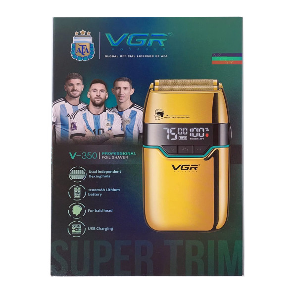 Электробритва VGR V-350 GOLD шейвер, двойное лезвие,  2 насадки, LED Display